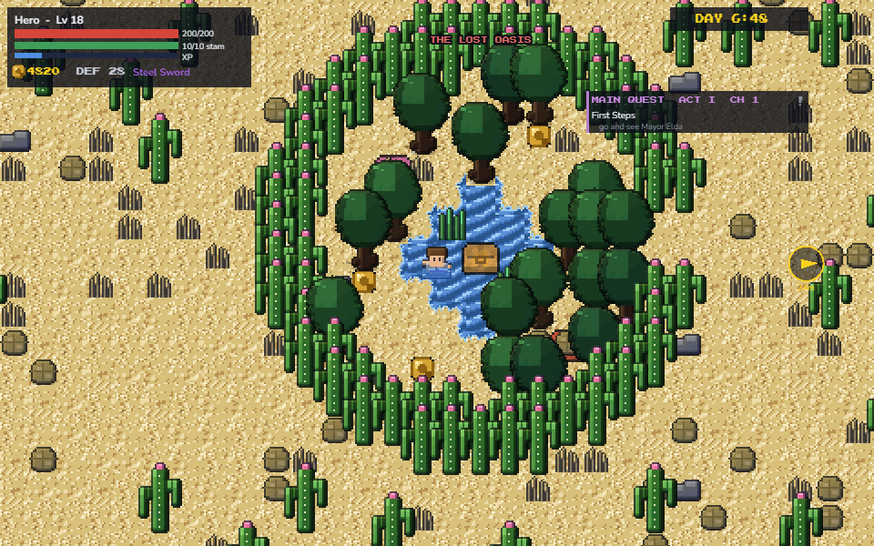 The Lost Oasis: a pool and palms walled in by a hedge of cactus